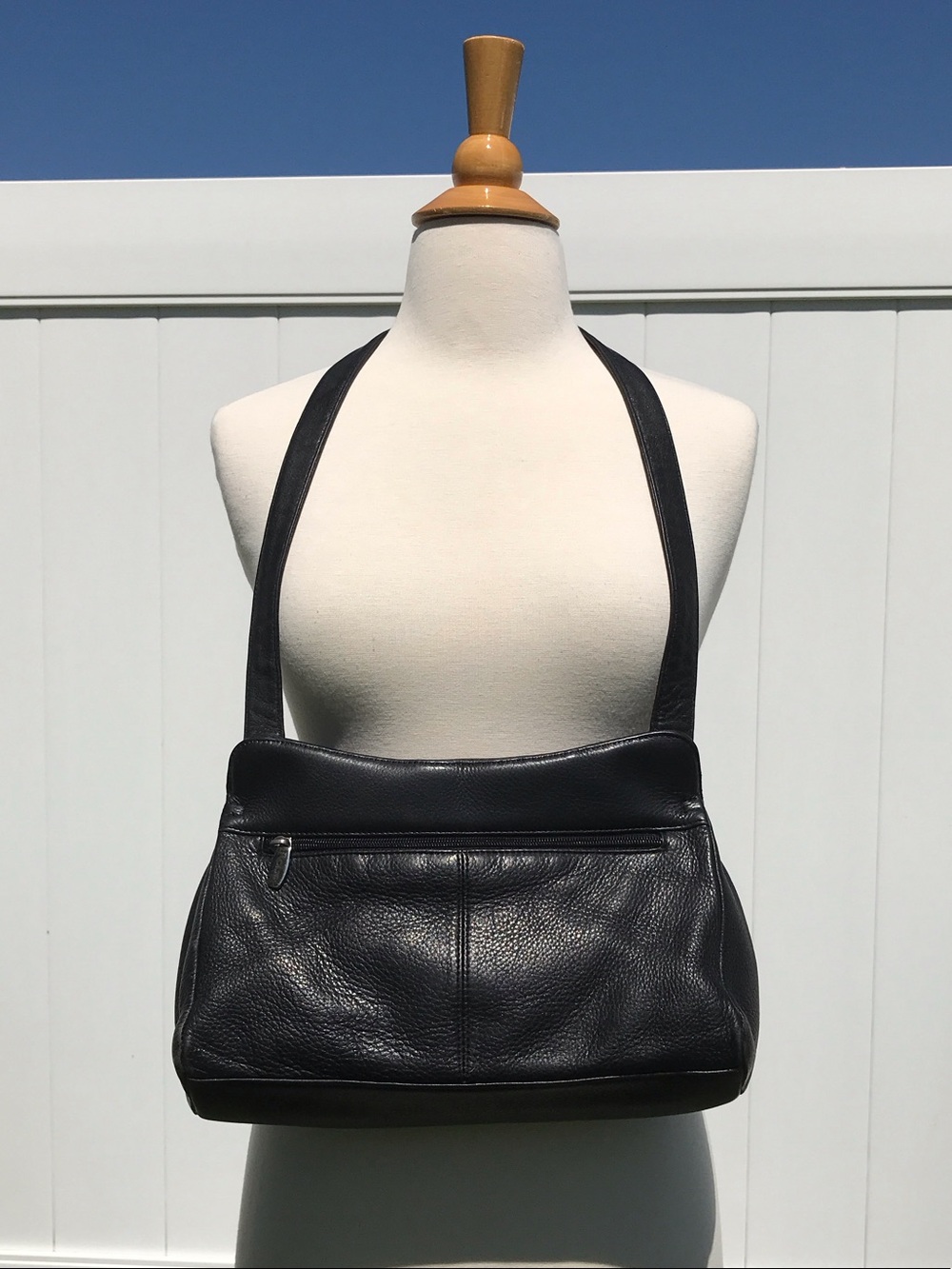 Rolfs Black Pebbled Leather Shoulder Strap Purse with Magnetic Snap